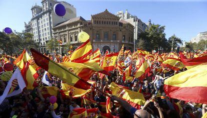Manifestación a favor de la unidad de España en Barcelona, el pasado domingo.