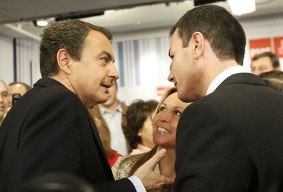 Zapatero, Trinidad Jiménez y Tomás Gómez en la presentación de la candidatura de Madrid a las generales de 2008.