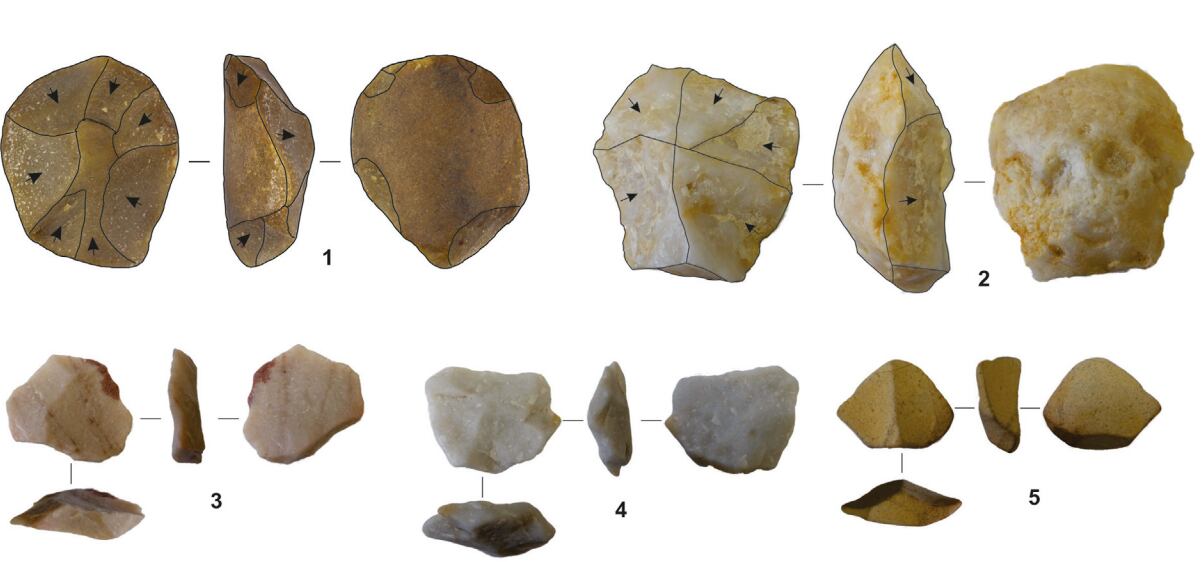 Herramientas de piedra pertenecientes al Paleolítico medio, halladas en Matalascañas y relacionadas con el 'Homo neanderthalensis'.