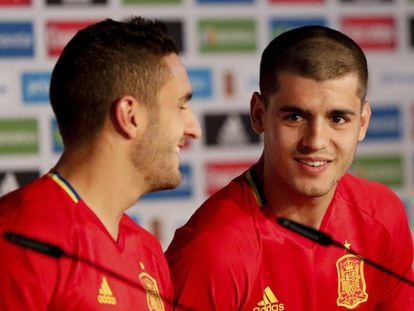 Morata y Koke en la conferencia de prensa. 