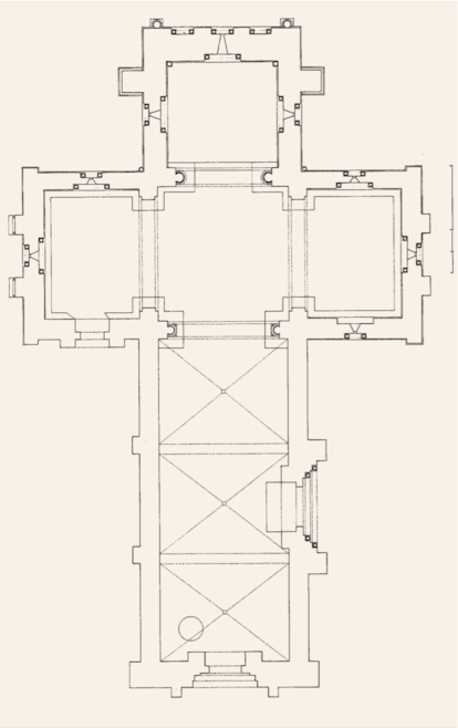 Planta de la iglesia de Santa Marta de Tera (Zamora), con su cabecera rectangular.
