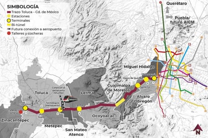 Mapa de ruta y estaciones del Tren Interurbano México-Toluca.