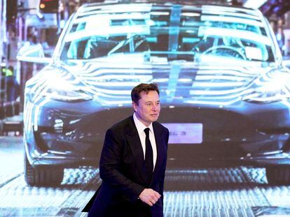 Elon Musk, en el lanzamiento del modelo Y de Tesla, el 7 de enero de 2020 en la planta de Shanghái donde se fabrica.