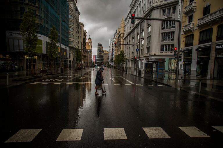 La Gran Vía de Madrid, vacía durante el estado de alarma por el coronavirus.