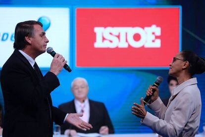 Jair Bolsonaro del partido PSL y Marina Silva del partido RED participan hoy, en  el segundo debate televisado entre los candidatos a la Presidencia de la República.