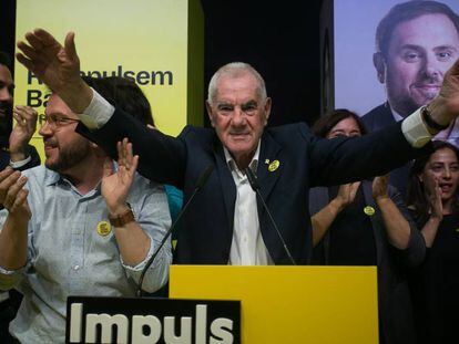El candidato de ERC a la alcaldía de Barcelona, Ernest Maragall, celebra su victoria tras conocer los resultados. En vídeo, declaraciones de Colau.