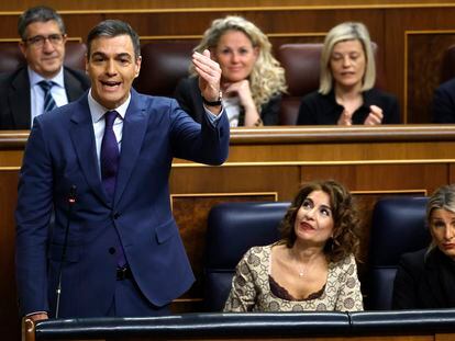 Pedro Sánchez, esta mañana, en la sesión de control al Gobierno en el Congreso.