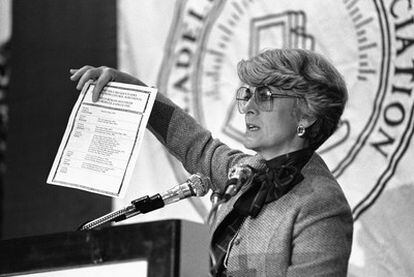 Geraldine Ferraro, en 1984 durante un mitin como candidata a la vicepresidencia de EE UU.