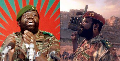 El rebelde angoleño Jonas Savimbi y su personaje en el videojuego.