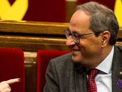 El presidente de la Generalitat, Quim Torra, durante la sesión de control al Govern en el pleno del Parlament.