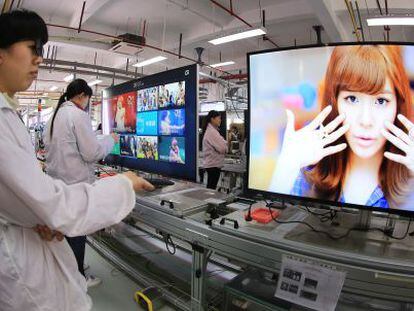 Trabajadoras en una planta de Foxconn en Hengyang. 