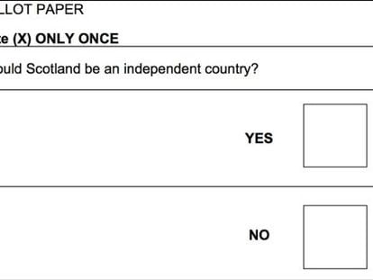 La papeleta de votaci&oacute;n del refer&eacute;ndum por la independencia de Escocia.