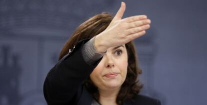 La vicepresidenta del Gobierno, Soraya Sáenz de Santamaría, este viernes.