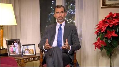 El rey Felipe VI durante su primer discurso de Navidad.