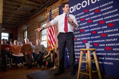 El candidato republicano Marco Rubio en una charla en Laconia, N.H.