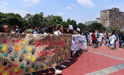 Estudiantes y profesores de la Facultad de Veterinaria en una marcha para exigir mayor seguridad en Ciudad Universitaria, en agosto pasado.
