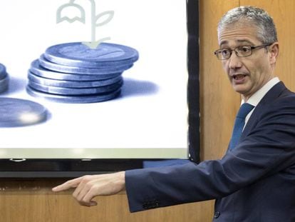 El gobernador del Banco de España, Pablo Hernández de Cos, durante una conferencia en Adeit, el pasado día 18.