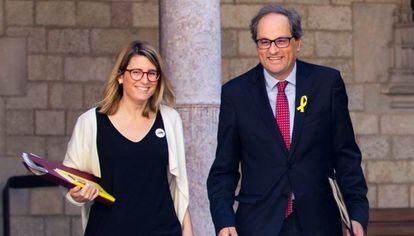 Quim Torra y la portavoz del Govern, Elsa Artadi, este martes.