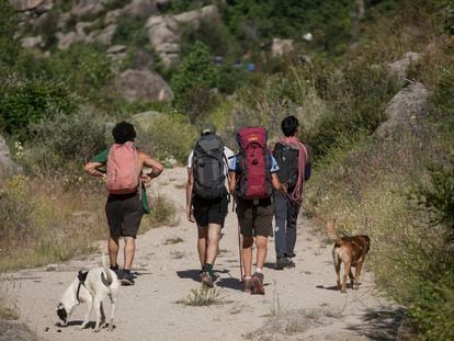 Un grupo de escaladores este sábado en el Parque Nacional de la Sierra de Guadarrama.