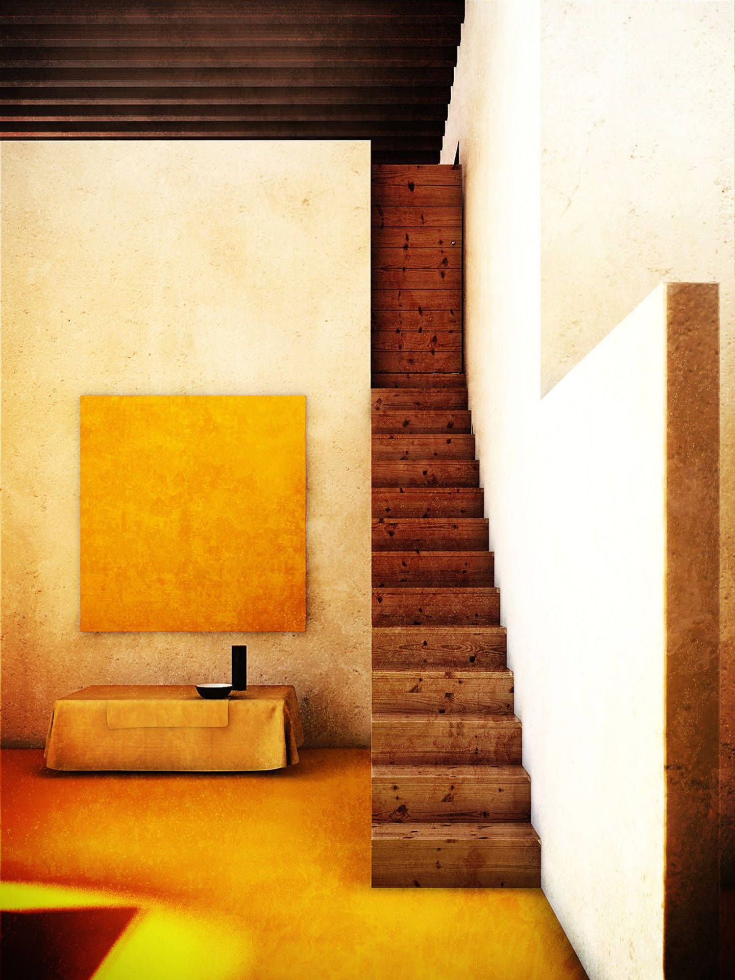 Escalera en la bilbioteca de la Casa de Luis Barragán, en la colonia Daniel Garza, en Ciudad de México. |