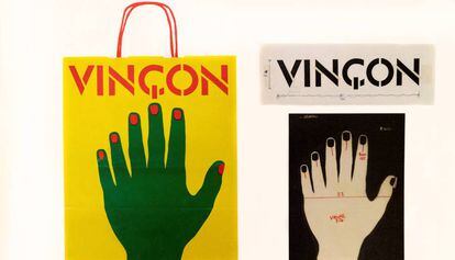 Logotipo, diseño para la bolsa de papel de Vinçon de 1972 y su aplicación final.