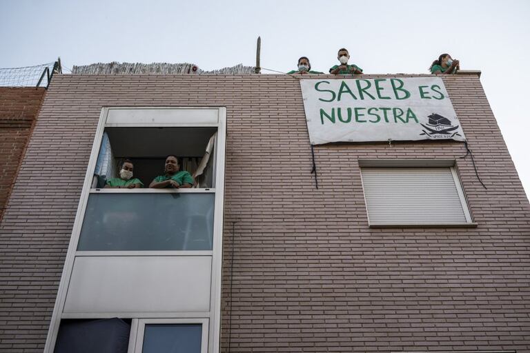 Un edificio de la Sareb en Madrid durante un intento de desalojo.