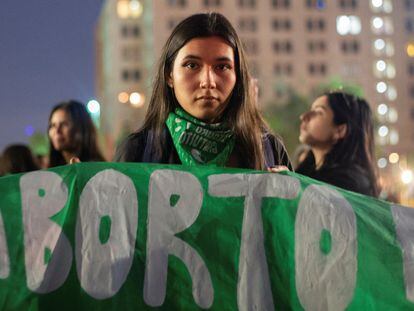 Una protesta por el Día de Acción Global por un aborto legal y seguro el 28 de septiembre 2023 en Santiago (Chile).