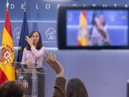 La secretaria general de Podemos, Ione Belarra, durante una rueda de prensa el 23 de noviembre de 2023, en Madrid.