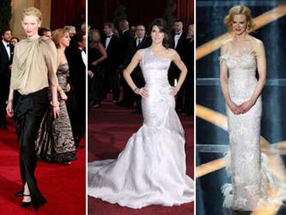 De izquierda a derecha, Anne Hathaway (Armani Privé), Tilda Swinton (Lanvin), Marisa Tomei (Versace Atelier), Nicole Kidman (L'Wren Scott) y Sarah Jessica Parker (Dior).