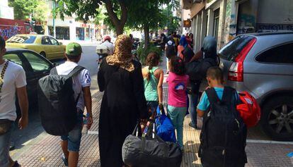 Demandantes de asilo en Atenas.