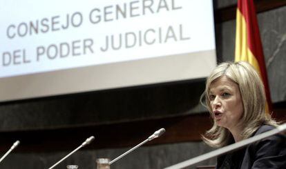 La portavoz del Consejo General del Poder Judicial (CGPJ), Gabriela Bravo, en una comaprecencia. 