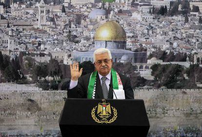 El presidente Abbas, este domingo en el aniversario de la muerte de Arafat.