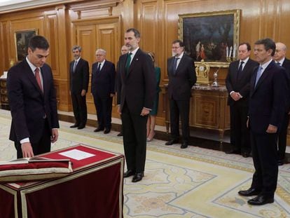 Pedro Sánchez, durante su toma de posesión como nuevo presidente del Gobierno, el pasado sábado.