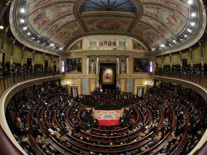 Vista del hemiciclo del Congreso de los Diputados la semana pasada durante la celebración del 40 aniversario de la Constitución.