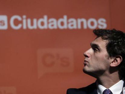 El presidente de Ciudadanos, Albert Rivera, durante la presentación del programa económico del partido en Madrid el pasado 17 de febrero.