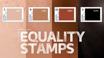 La campaña de Correos 'Equality stamps' con sellos de diferentes colores y diferente valor.
