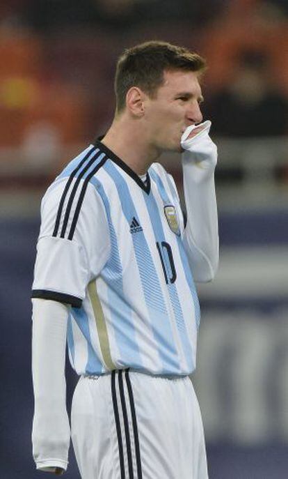 Messi, durante un partido con Argentina 