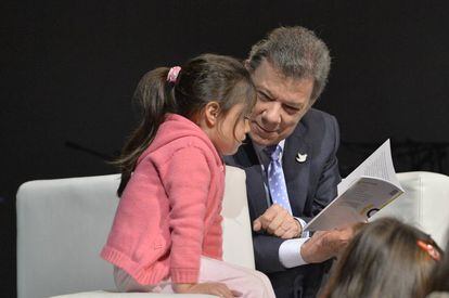 El presidente Juan Manuel Santos en el acto inaugural del Festival Iberoamericano de literatura infantil y juvenil.