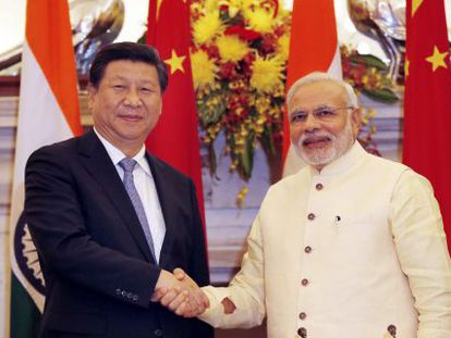El presidente chino, Xi Jinping, y el primer ministro indio, Narendra Modi, en Nueva Delhi en octubre de 2019.