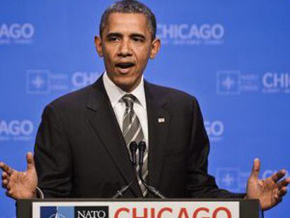 El presidente de EEUU, Barack Obama, habla durante una rueda de prensa en la cumbre de Chicago.