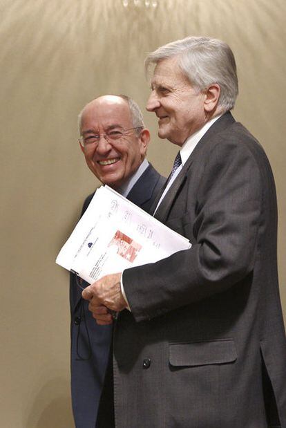 Ordóñez y Trichet, tras el encuentro de ayer en Madrid.