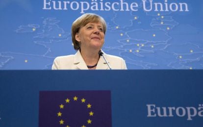 Angela Merkel, durante su intervención tras lograrse el acuerdo.