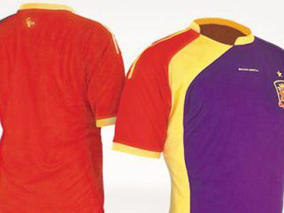 En el diseño de la camiseta republicana predominan el rojo y el morado.