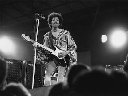 Jimi Hendrix, en agosto de 1970 en el festival de la Isla de Wight.