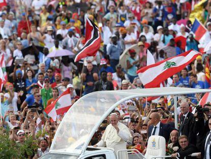 El papa Francisco a su llegada a la clausura de la JMJ en Cracovia este domingo.