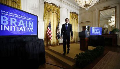 El presidente de EE UU, Barack Obama, durante la presentaci&oacute;n del nuevo proyecto para la investigaci&oacute;n del cerebro humano.