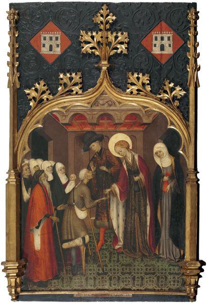 'Santa Lucía repartiendo limosna' de Bernat Martorell, pintado alrededor de 1426 y procedente de un retablo desconocido.  