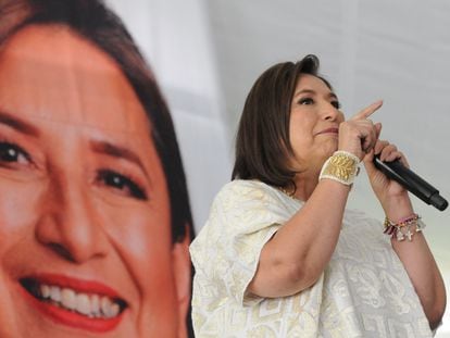 Xóchitl Gálvez, en un acto de campaña en Naucalpan, Estado de México, en el 11 de abril.