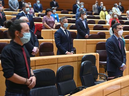 Pedro Sánchez y Pablo Iglesias en el Senado, el 8 de septiembre.