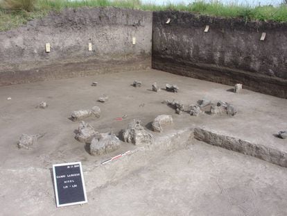 Los huesos del Megaterio fueron desenterrados con sumo cuidado por un equipo de arqueólogos.